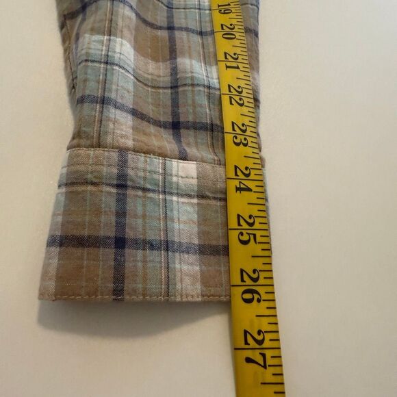 Gimmicks by BKE Blue and Tan Plaid Flannel Lace Up Long Sleeve Shirt Size L - Picture 11 of 14